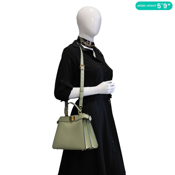FENDI Peekaboo I SEE U Small Leather Satchel Shoulder Bag Light Green