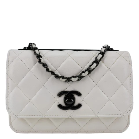 CHANEL Trendy CC Quilted Leather Wallet On Chain Crossbody Bag White