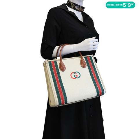 GUCCI Interlocking GG Canvas Web Satchel Bag White 701737