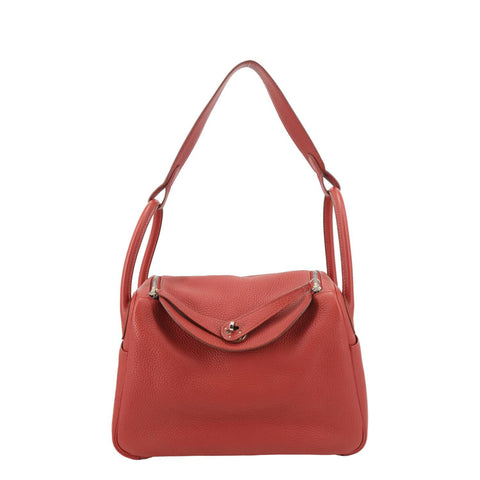HERMES Lindy 30 Clemence Leather Shoulder Bag Red