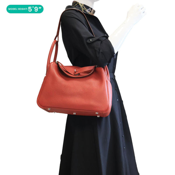HERMES Lindy 30 Clemence Leather Shoulder Bag Red