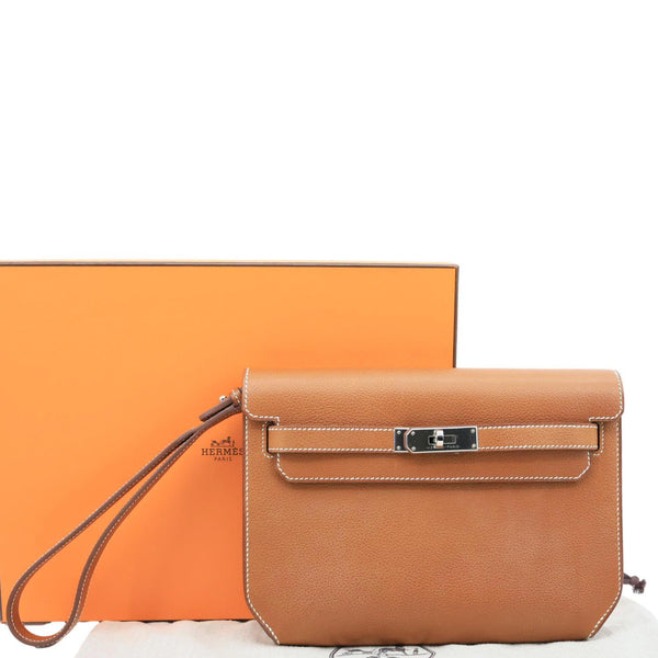 HERMES Kelly Depeches 25 Togo Calfskin Leather Pouch Brown