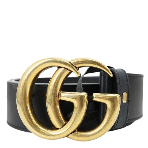 GUCCI Double G Marmont Buckle Smooth Leather Belt Size 75.30 Black 400593
