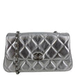 CHANEL Metallic O Phone Holder Quilted Lambskin Leather Chain Bag Silver