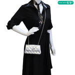 CHANEL Metallic O Phone Holder Quilted Lambskin Leather Chain Bag Silver