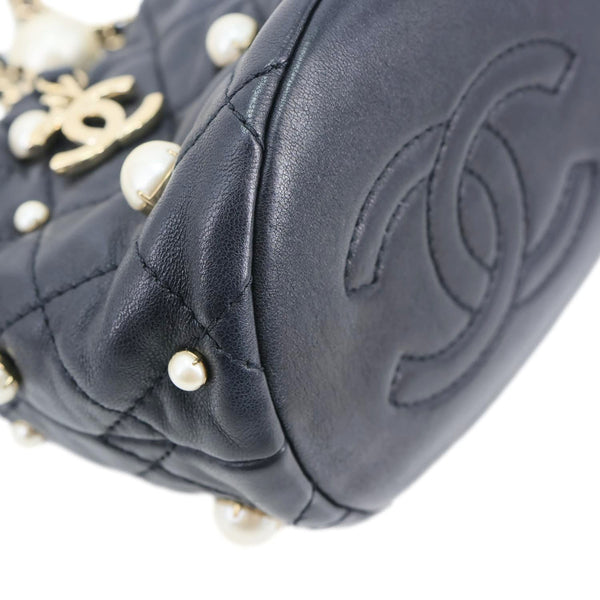 Chanel About Pearls Mini Quilted Lambskin Leather Drawstring Bucket Crossbody Bag Black