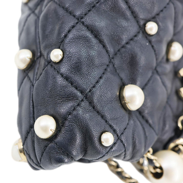 Chanel About Pearls Mini Quilted Lambskin Leather Drawstring Bucket Crossbody Bag Black