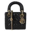 CHRISTIAN DIOR Lady Dior Mini Cannage Lambskin Leather Tote Shoulder Bag Black