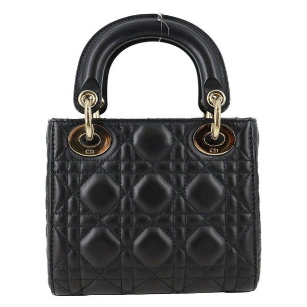CHRISTIAN DIOR Lady Dior Mini Cannage Lambskin Leather Tote Shoulder Bag Black