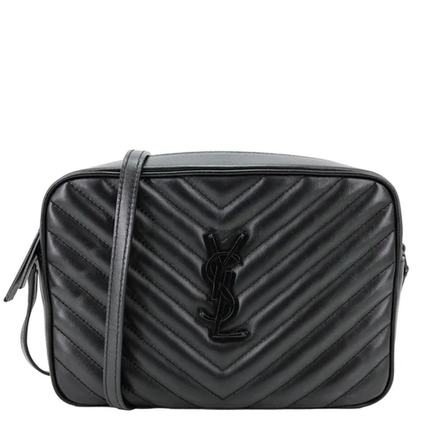 YVES SAINT LAURENT Lou Camera Chevron Leather Crossbody Bag Black