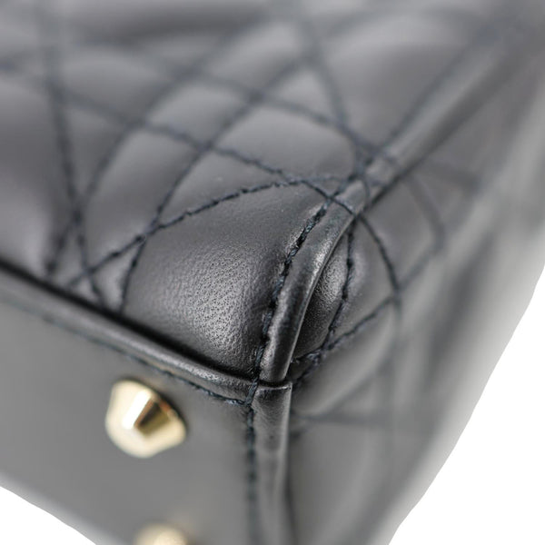 CHRISTIAN DIOR Lady Dior Mini Cannage Lambskin Leather Tote Shoulder Bag Black