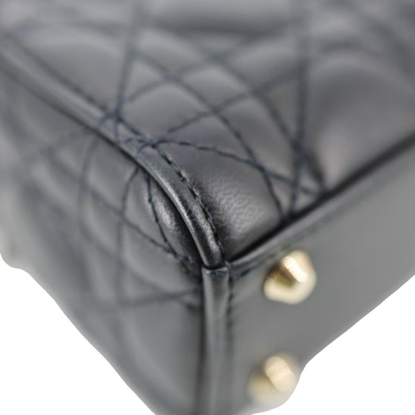 CHRISTIAN DIOR Lady Dior Mini Cannage Lambskin Leather Tote Shoulder Bag Black