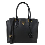 PRADA Lux Saffiano Calfskin Leather Tote Shoulder Bag Black