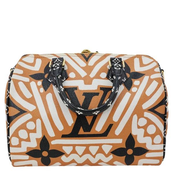 LOUIS VUITTON Speedy Bandouliere Giant Crafty Monogram Canvas Crossbody Bag Caramel