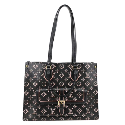 LOUIS VUITTON Onthego MM Fall for You Neo Monogram Printed Canvas Tote Bag Black