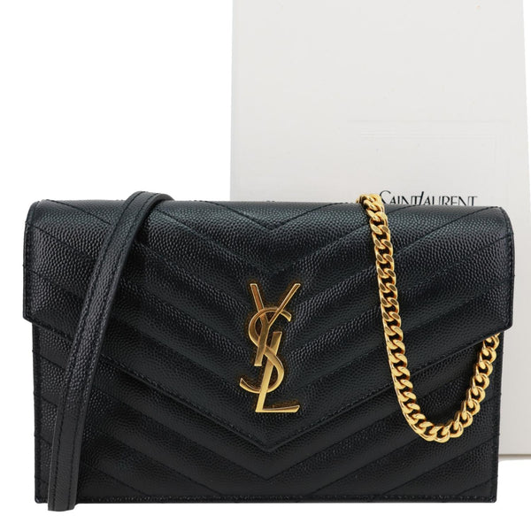 YVES SAINT LAURENT Cassandra Matelasse Grain De Poudre Chain Wallet Black