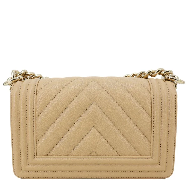 CHANEL Boy Flap Small Chevron Leather Shoulder Bag Beige