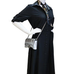 BALENCIAGA Hourglass Calfskin Crocodile Embossed Leather Chain Crossbody Bag Silver