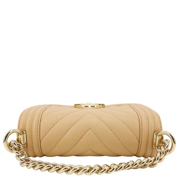 CHANEL Boy Flap Small Chevron Leather Shoulder Bag Beige