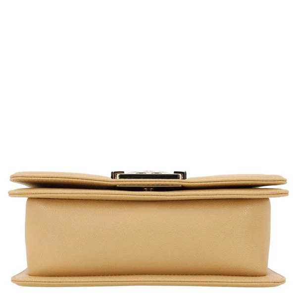 CHANEL Boy Flap Small Chevron Leather Shoulder Bag Beige