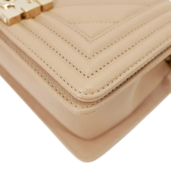 CHANEL Boy Flap Small Chevron Leather Shoulder Bag Beige
