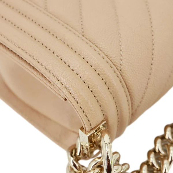 CHANEL Boy Flap Small Chevron Leather Shoulder Bag Beige