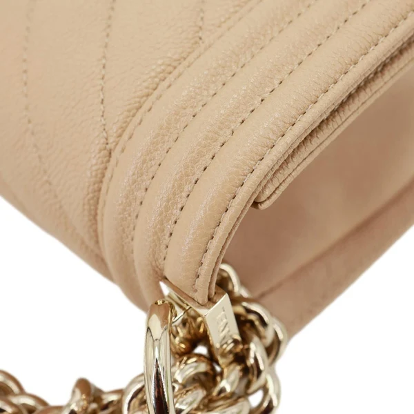 CHANEL Boy Flap Small Chevron Leather Shoulder Bag Beige