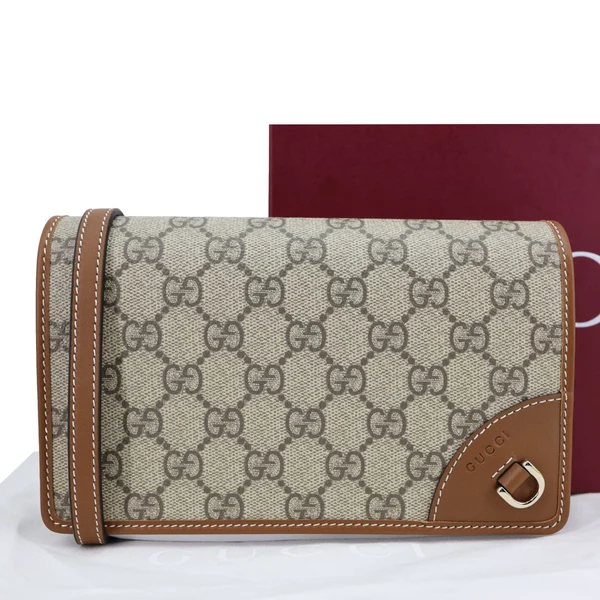GUCCI GG Emblem Monogram Canvas Wallet With Strap Beige 820688