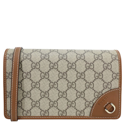 GUCCI GG Emblem Monogram Canvas Wallet With Strap Beige 820688