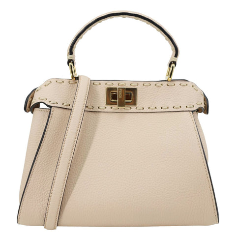 FENDI Peekaboo Selleria Mini Cuoio Romano Leather Satchel Bag Beige