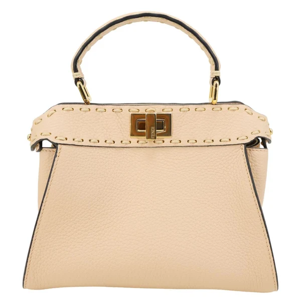 FENDI Peekaboo Selleria Mini Cuoio Romano Leather Satchel Bag Beige