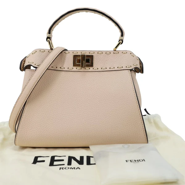 FENDI Peekaboo Selleria Mini Cuoio Romano Leather Satchel Bag Beige
