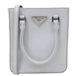 PRADA Mini Spazzolato Leather Tote Bag Grey