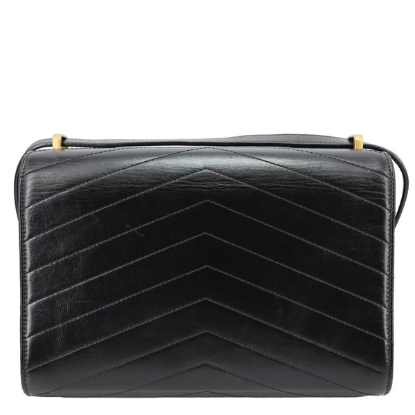 CHANEL Medal Flap Calfskin Chevron Quilted Leather Shoulder Bag Black