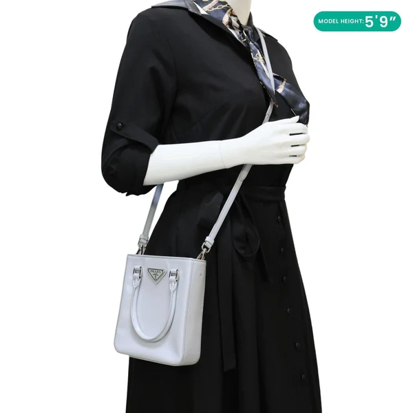 PRADA Mini Spazzolato Leather Tote Bag Grey