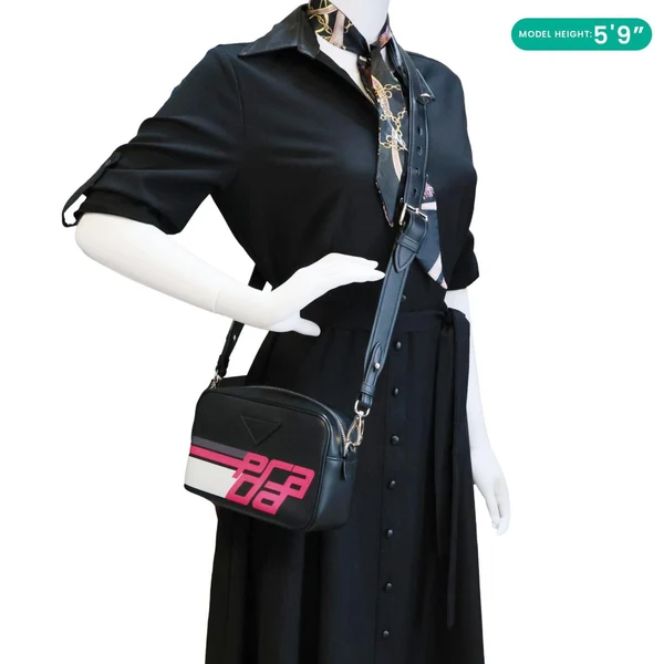 PRADA City Racing Logo Bandoliera Calf Leather Crossbody Bag Black