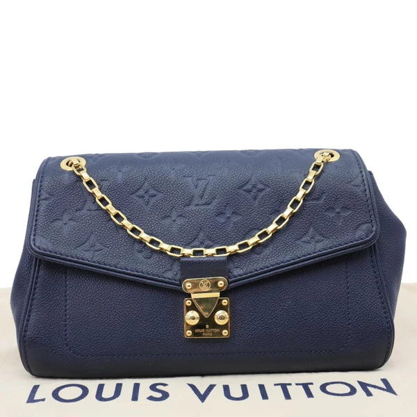LOUIS VUITTON Saint Germain PM Monogram Empreinte Leather Shoulder Bag Navy Blue