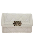 CHANEL Boy Quilted Caviar Leather Card Holder Off White