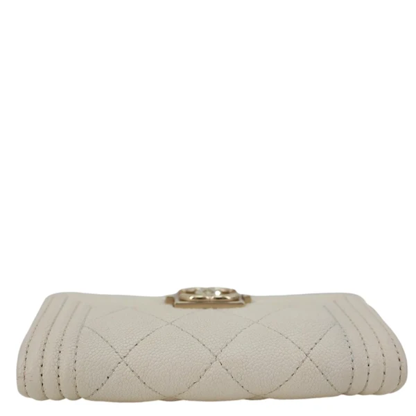 CHANEL Boy Quilted Caviar Leather Card Holder Off White
