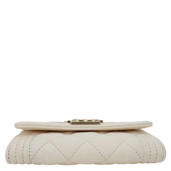 CHANEL Boy Quilted Caviar Leather Card Holder Off White