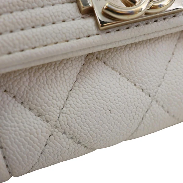 CHANEL Boy Quilted Caviar Leather Card Holder Off White
