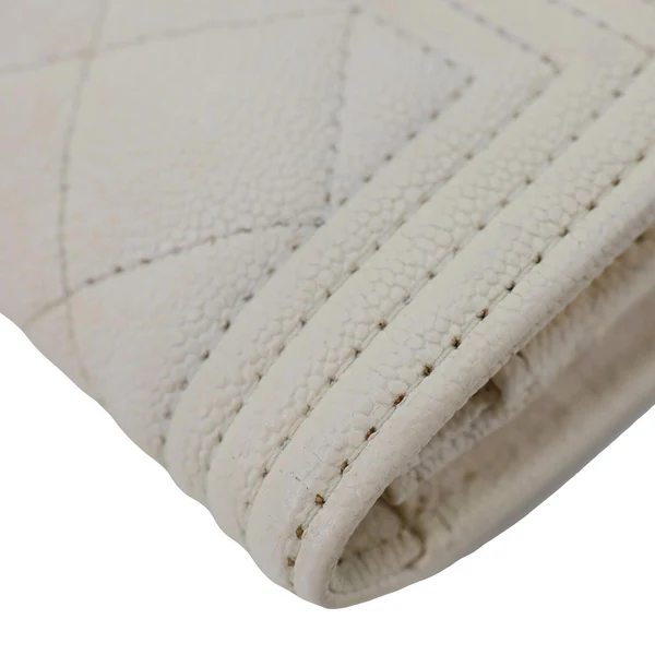 CHANEL Boy Quilted Caviar Leather Card Holder Off White