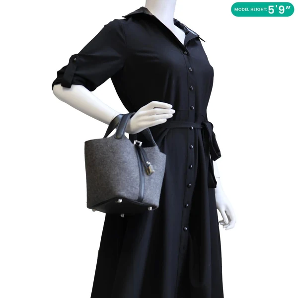 HERMES Picotin Lock 18 Soft Felt Satchel Bag Grey