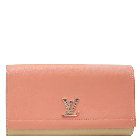 LOUIS VUITTON Lockme II Calfskin Leather Wallet Pink