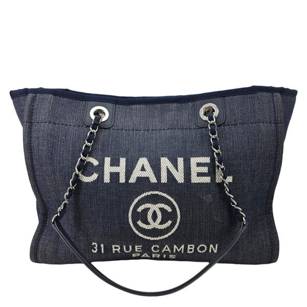 CHANEL Deauville Medium Denim Tote Bag Navy Blue