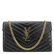 YVES SAINT LAURENT Cassandre Envelope Grain De Poudre Matelasse Leather Chain Wallet Black