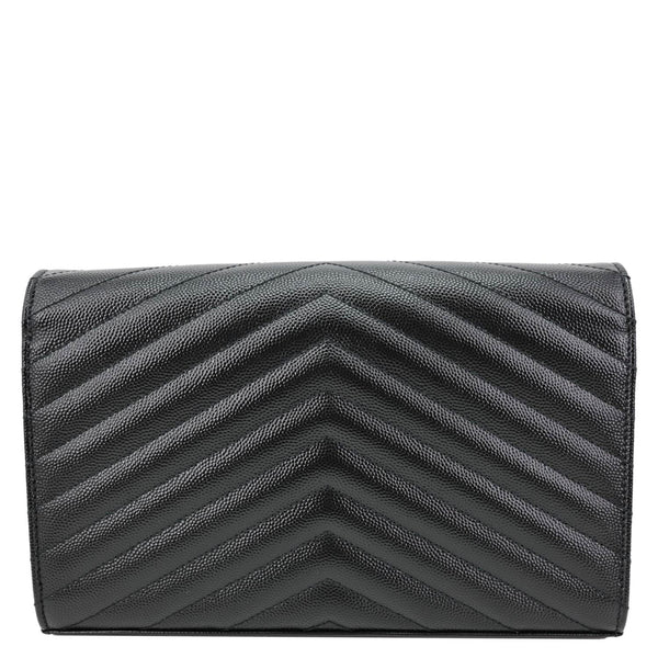 YVES SAINT LAURENT Cassandre Envelope Grain De Poudre Matelasse Leather Chain Wallet Black