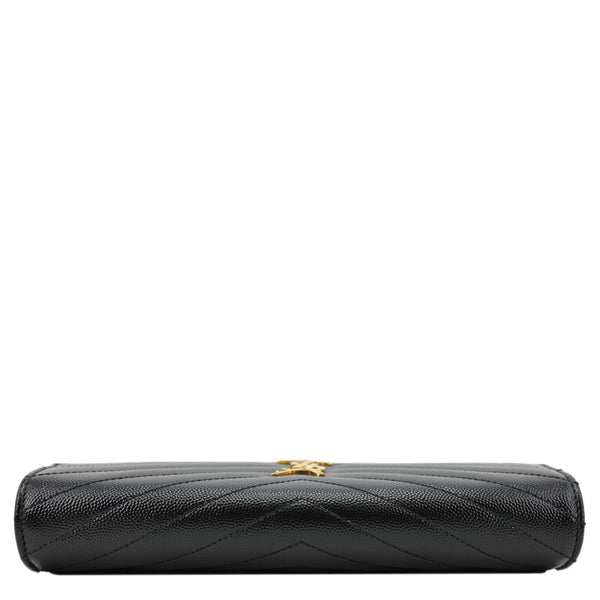 YVES SAINT LAURENT Cassandre Envelope Grain De Poudre Matelasse Leather Chain Wallet Black