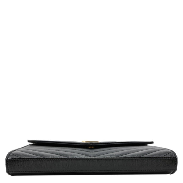 YVES SAINT LAURENT Cassandre Envelope Grain De Poudre Matelasse Leather Chain Wallet Black