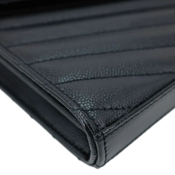 YVES SAINT LAURENT Cassandre Envelope Grain De Poudre Matelasse Leather Chain Wallet Black